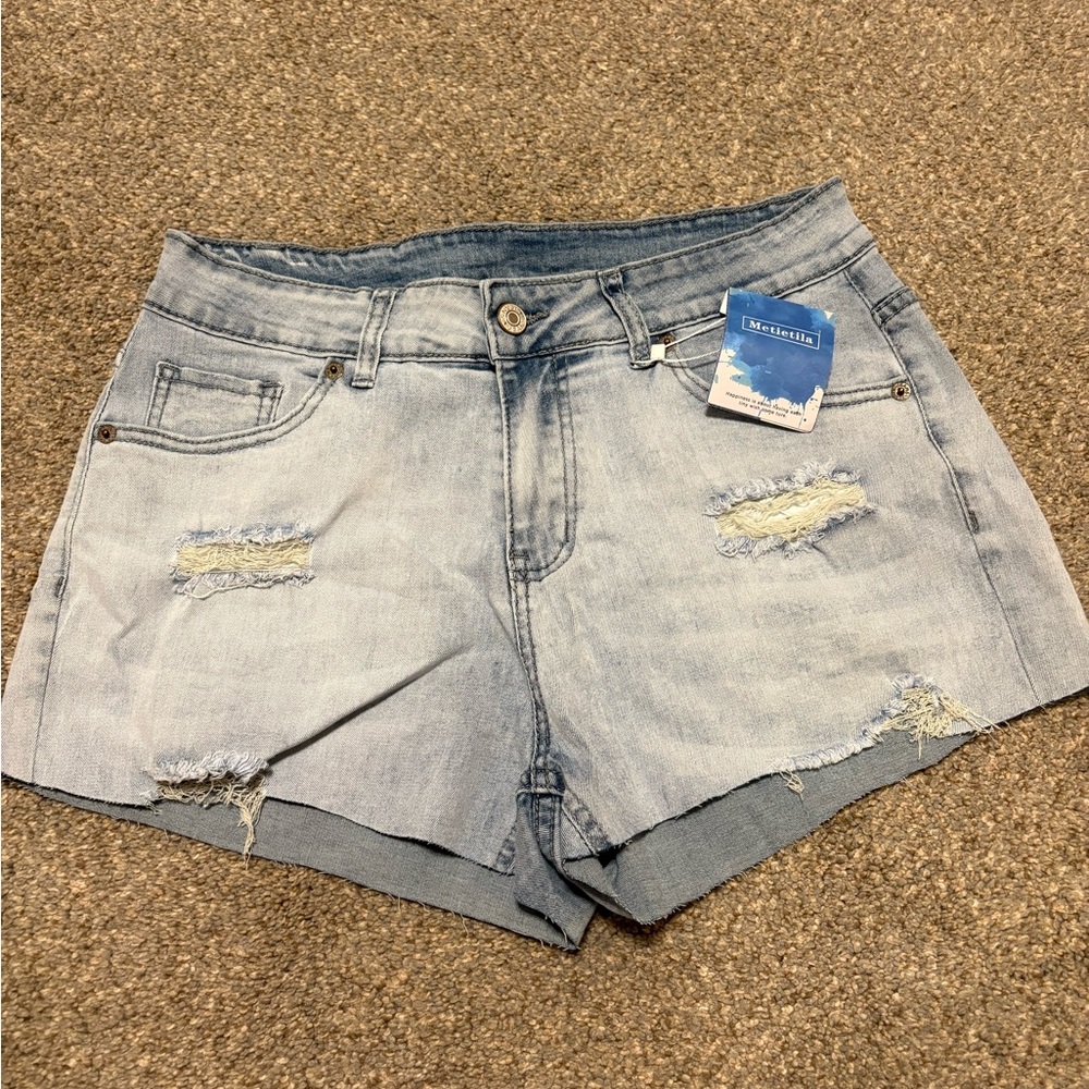 Blue Jean Shorts Distressed Frayed Hem